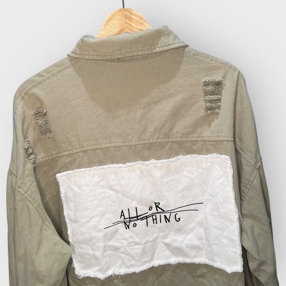 Blue B Collection Large Sage Green Oversized Button Shacket Distressed Boho - Picture 6 of 8